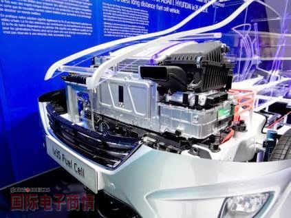 2012年度巴黎車展:韓國車廠Hyundai的ix35 Fuel Cell是以氫燃料電池為動力，將氫轉(zhuǎn)換成電力供應(yīng)至電動馬達(dá)，所產(chǎn)生的物質(zhì)只有水